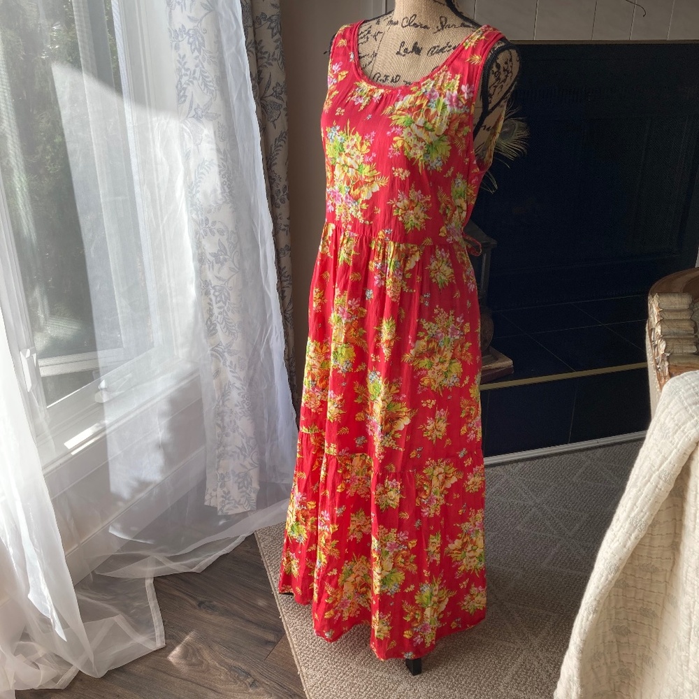 April Cornell Bermuda Dress in Deep Coral, Sz L COTTON